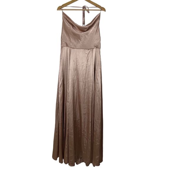 NWOT Galina Signature Champagne Sleeveless Bridesmaid Dress Size 12 Draped Satin - Picture 1 of 14